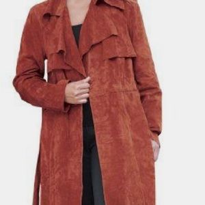 Jessica London Plus Size Ruffle Front Suede Coat